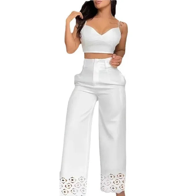 2 Piece Sets Womens  Outifits 2024 Casual V-Neck Crop Tops