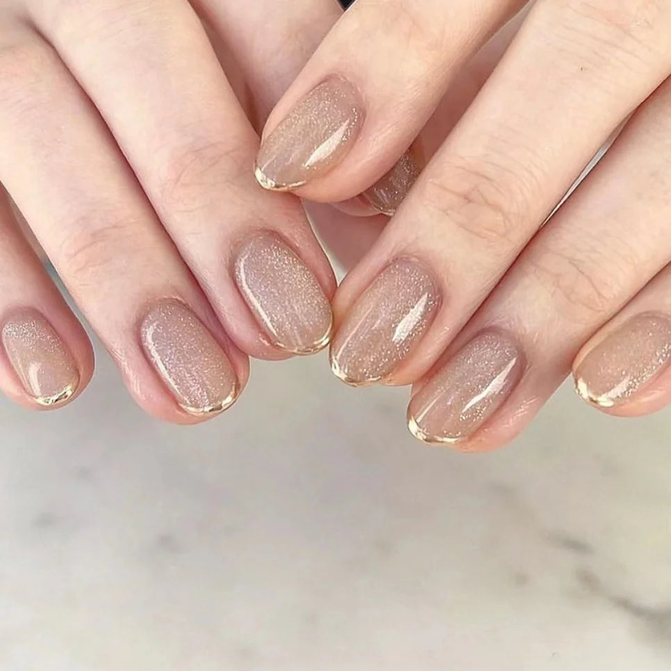 Short Glitter French Gold Edge Press on Nail