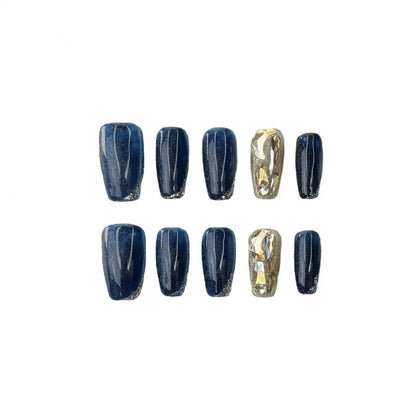 Dark Blue Cat Eye Fake Nails