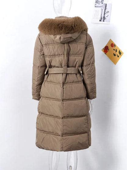 Padded Down Coats Hoodies Fur Collar With Belt